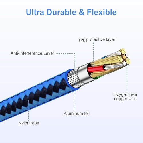 AW510H Detachable Gaming Headset Cable Compatible with Alienware AW720H AW310H 988 Alienware Dell Gaming Headset,Nylon Braided Wire with Inline Mute Switch and Volume Controller(Blue,6.5ft) - color: Blue
