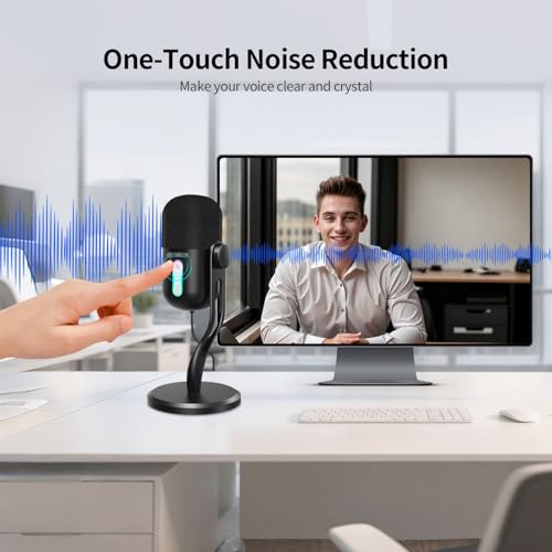 USB Condenser Microphone for Recording, Streaming, Podcasting | Noise Reduction & One-key Mute, Work with Laptop/PC/Tablet/Cellphone, Black