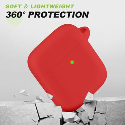 for AirPods 1/2 Case Cover,Come with Cleaner Kit,Soft Skin Silicone Case Cover with Keychain,Full Protective Case for Men and Women,Compatible with AirPods 2nd 1st Generation Case,Red - color: B1-Red