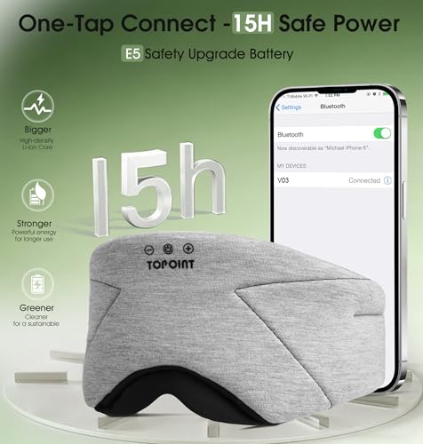 Sleep Mask with Headphones Bluetooth 5.4, TOPOINT Blackout Eye Mask for Sleeping Headphones Earphones with Soft Bamboo Cotton Cooling Breathable, HD Stereo Speaker for Side Sleepers Women Men Travel - color: Gray