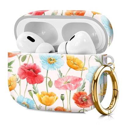 Compatible with Airpod pro 2nd/1st Generation Case Cover with Gold Round Keychain Cute Pattern Hard & Anti Slip Cover for Men Women & Girls（Blue Flowers） - color: Blue Flowers