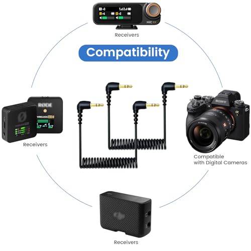 2-Pack 3.5mm Microphone Cable for DJI Mic 2 & Rode Wireless Pro, Go, Black - color: Black
