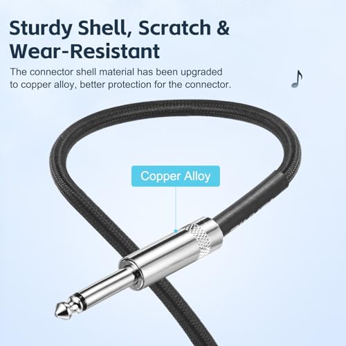 RIVVTA 2 Pack Guitar Cable 25ft Straight Guitar Ampere Cord Nylon Braided | 1/4 Instrument Cable, 6.35mm, Anti-Kinking, Kevlar-Reinforced, for Electric Guitar Bass - size: 25 ft