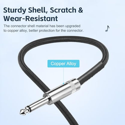 RIVVTA 2 Pack Guitar Cable 6.6ft Straight Guitar Ampere Cord Nylon Braided | 1/4 Instrument Cable, 6.35mm, Anti-Kinking, Kevlar-Reinforced, for Electric Guitar - size: 6.6 ft