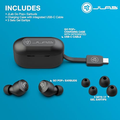 JLab Go Air Pop+ True Wireless Earbuds, in Ear Headphones, Bluetooth Earphones, 35H Playtime Ear Buds, Bluetooth Earbuds with Microphone, USB-C Charging Case, Dual Connect, EQ3 Sound, Black - color: Black, style: Pop+