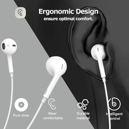 Headphones for iPhone 2Pack Earbuds Wired Earphones Built-in Microphone & Volume Control, Noise Canceling Isolating Headphones Compatible with iPhone 14/13/12/11 Pro Max/Xs Max/XR/X/7/8 Plus