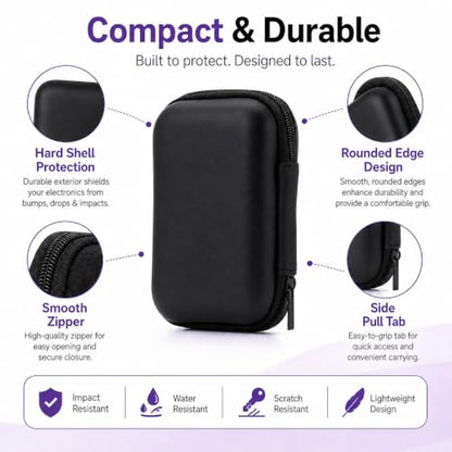Headphone Case Hard Edge Zipper Bag Compact Portable Headset Storage Bag For Wireless,Headphones Earbuds Cables Charging Cable Travel Waterproof Commuting Home - color: Black