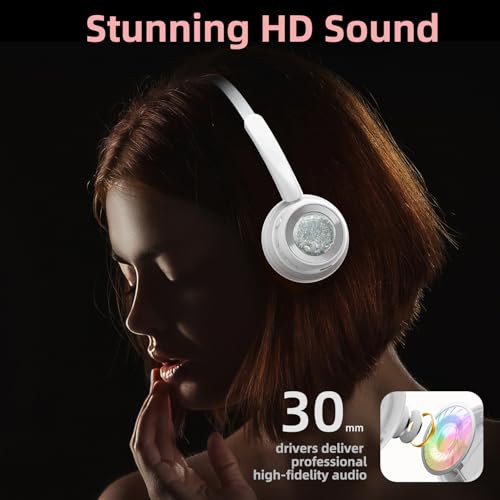 Over Ear Headphones Bluetooth, Active Noise Cancelling, On Ear Headphones, Light Weight Earphones, Comfort Headsets, for Travel Home Office PC (White)