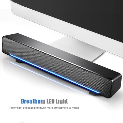 Computer Sound Bar, White PC Speakers White Soundbar Stereo USB Powered Mini Soundbar Speakers USB Wired Soundbar (Black) - color: Black