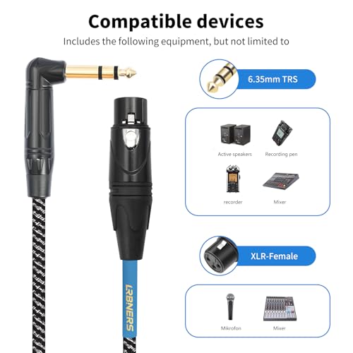 2FT Right-Angle 6.35mm TRS Male to XLR Female Cable - 90 Degree 1/4' Plug, Zinc Alloy XLR, Braided Shield for DI Box & Keyboard to Mixer - color: 2FT, size: XLR Female