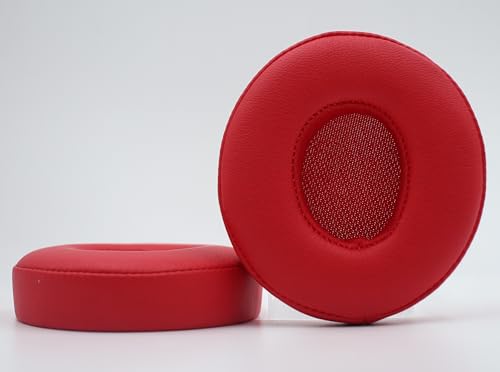 Headphone Replacement Ear Pad Cover Compatible with Beats by Dre Solo3 Solo2 Wired Wireless Headphones Protein Leather Memory Foam Headphone Cushion Ear Muffs-red - color: red