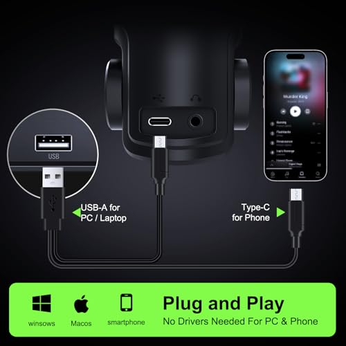 tenlamp RGB USB Condenser Microphone for Gaming Streaming Podcast - Cardioid with Touch Mute & Noise Reduction, Dynamic RGB Lights, Gain Knob, Headphone Monitoring, Plug and Play for PC Mac Phone