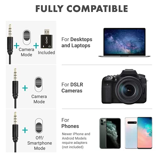Movo Over-Ear Studio Headphones with USB Lavalier Microphone for Computer and Laptop - Wired for 3.5mm, 6.35mm