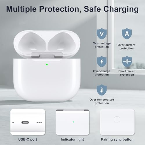 Wireless Charging Case for AirPods 4th Gen, USB-C Port, Pairing Sync Button | Charger Case Replacement, with Bluetooth Pairing Button, LED Indicator, Earphones Not Included (with Blue Cleaning Cloth)