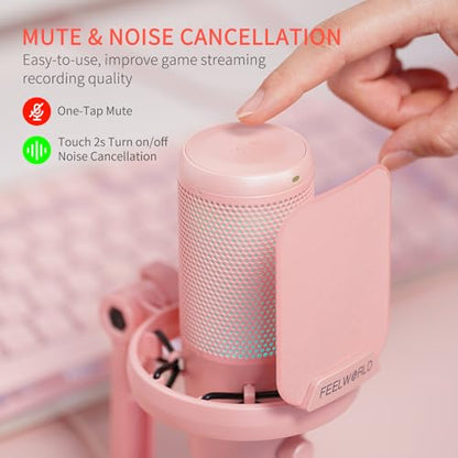 FEELWORLD VM1 Pink USB Gaming Condenser Microphone for pc, Desktop Stand - color: Pink