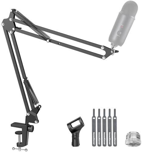 InnoGear 마이크 암, 업그레이드된 마이크 암 마이크 스탠드 붐 서스펜션 스탠드, 1cm(3/8 인치)에서 1.6cm(5/8 인치) 나사 어댑터 클립, 블루 Yeti Snowball, HyperX QuadCast, Yeti x 및 기타 마이크용, 미디엄 | 책상 마운트, 데스크탑 스탠드, 조절 가능한 범위, 완전히 회전, 컴팩트하게 접힘, 게임, 스트리밍 또는 녹화용 - color: 블랙., style: 표준 마이크 암