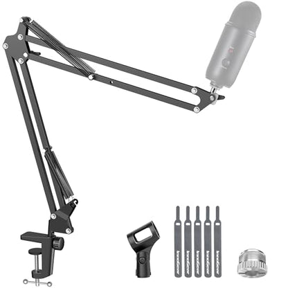 InnoGear 마이크 암, 업그레이드된 마이크 암 마이크 스탠드 붐 서스펜션 스탠드, 1cm(3/8 인치)에서 1.6cm(5/8 인치) 나사 어댑터 클립, 블루 Yeti Snowball, HyperX QuadCast, Yeti x 및 기타 마이크용, 미디엄 | 책상 마운트, 데스크탑 스탠드, 조절 가능한 범위, 완전히 회전, 컴팩트하게 접힘, 게임, 스트리밍 또는 녹화용 - color: 블랙., style: 표준 마이크 암