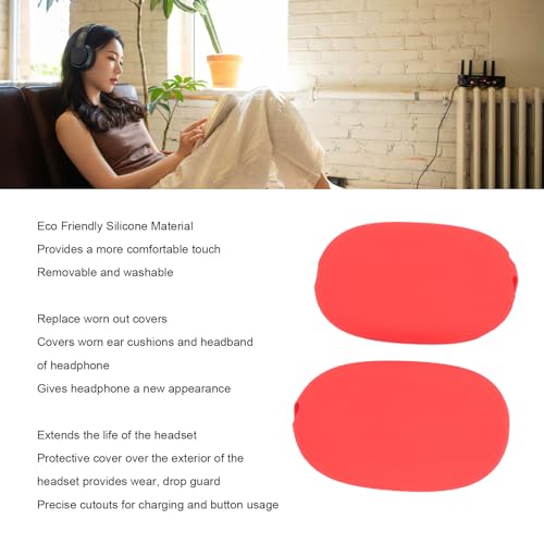 Headphone Protective Cover Kit for iOS Over Ear Headset, Silicone Headband Pad Beam Cushion Earpad Ear Cup Covers Set, Replacement Protector with Precise Openings, Washable (Red) - color: Red