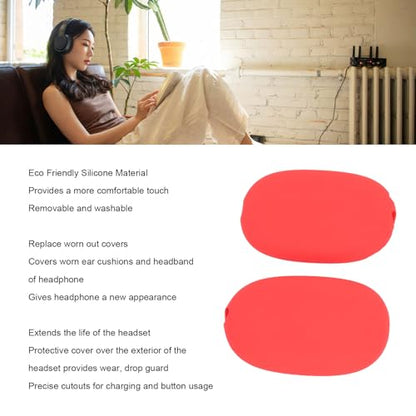 Headphone Protective Cover Kit for iOS Over Ear Headset, Silicone Headband Pad Beam Cushion Earpad Ear Cup Covers Set, Replacement Protector with Precise Openings, Washable (Red) - color: Red