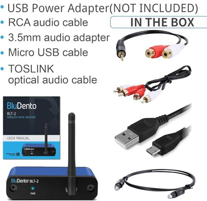 BLT-2 Hi-Fi Bluetooth 5.1 Audio Receiver, aptX HD, AAC, DAC, RCA Optical