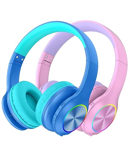 Candy Bila Kids Bluetooth 6.0 Headphones, LED Light, 85Hours Playtime - color: Blue, Pink