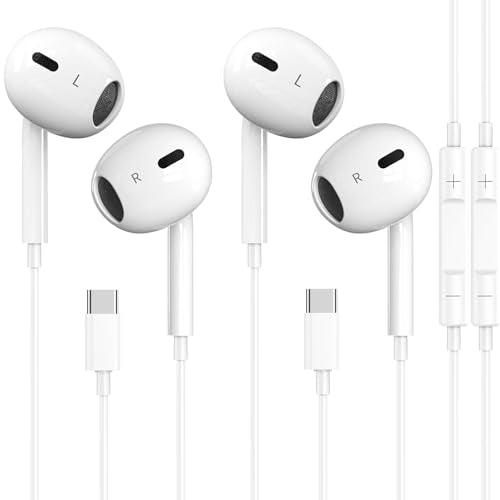 2 Pack-USB C Headphones for iPhone 17/16/15 Earbuds USB C Wired Earphones | with Mic & Remote Control Noise Cancelling for iPhone 15, iPad Pro, Galaxy S23/S22/S21/S20/Ultra Note 10/20, Pixel 7/6/6a/5/4
