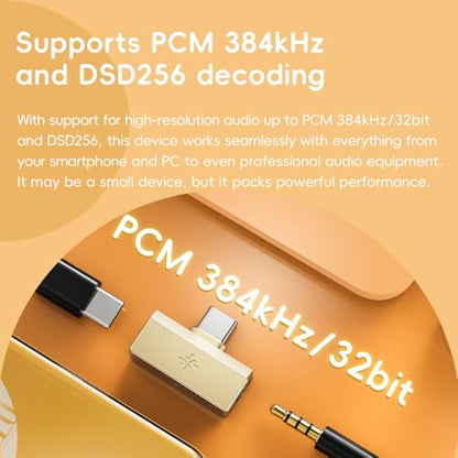 FiiO/Snowsky Tiny Portable DAC & Headphone Amplifier, Hi-Res USB DAC, PEQ Precision Tuning, PCM 384kHz/DSD256 Decoding, Android App/Web Control (3.5mm + Type-C Dual Ports,Tiny A Silver)