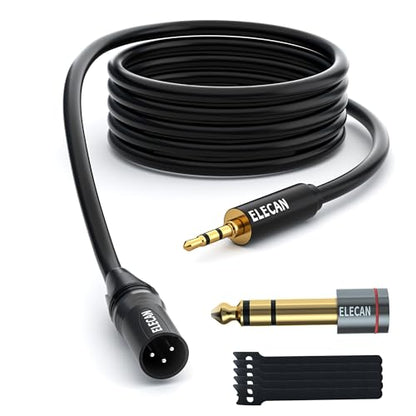 3.5mm (1/8 Inch) TRS to XLR Cable 8 Ft Male to Male-Balanced Shielded 3 Pin XLR to 1/8 Quarter inch Cord, Profesional/HiFi Stereo Guitar Cable with 3.5 mm to 6.35 mm Aadpter+Ties - size: 8FT, style: 3.5mm to XLR Male