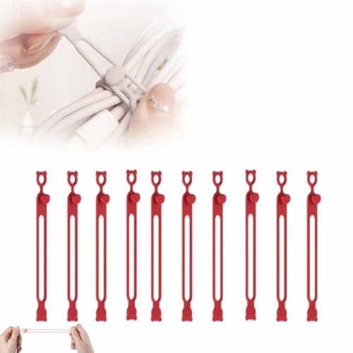 Silicone Cable Straps Cord Organizer,2025 NEW Data Cable Organizer for Bundling Earphone, Phone Charger, Computer Cords, Multipurpose Reusable Cable Ties Wire Organizer (10, Red) - color: Red