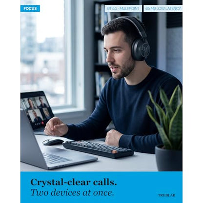 TREBLAB Z7-Pro Noise Cancelling Over Ear Headphones Wireless Bluetooth | Hybrid ANC -30dB, 38H Battery, Transparency Mode, Foldable with Case, Multipoint BT 5.3, Gaming Mode 65ms, USB-C, AUX