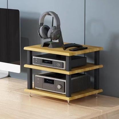 Audio Rack Small Desktop Media Console Stand Stereo Components Cabine Audio Video Tower Desk Shelf For Amplifier Speaker Record,Walnut3Tier