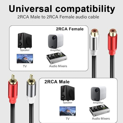 JSADZJK 2 RCA Male to Female Stereo Audio Cable - 0.3M/0.98Ft Gold-Plated Dual RCA Connector Jack Plug for Audio/Video/Subwoofer/Auxiliary