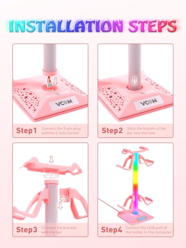 VCOM RGB Gaming Headphones Stand with 2 USB Ports, Pink Headset Stand with 10 Light Modes and Non-Slip Rubber, Suitable for PC Desk Accessories Gamers Gift(Pink) - color: Pink