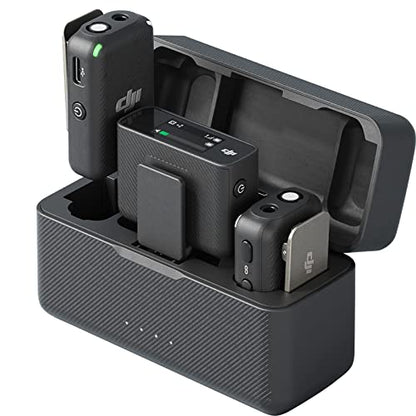DJI Mic (2 TX + 1 RX + Charging Case), Noise Cancellation, Wireless Lavalier Microphone, 250m (820 ft.) Range, for PC, iPhone, Record Interview, YouTube, Vlogs (Renewed)