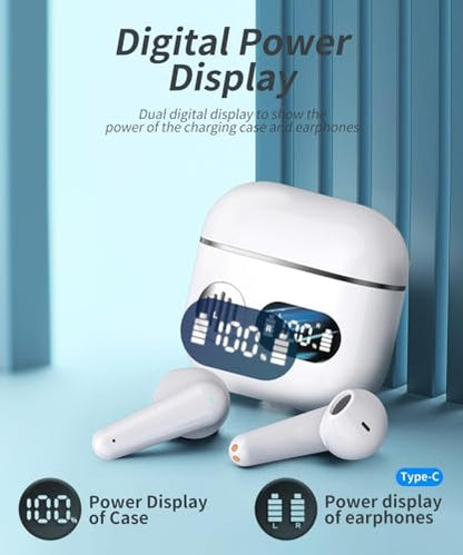 2026 New Wireless Bluetooth in‑Ear Earphones, Dual LED Screen & Built‑in ENC Microphone, 48‑Hour Total Playback Time, IP7 Sweat‑Resistant Sports Headphones, White
