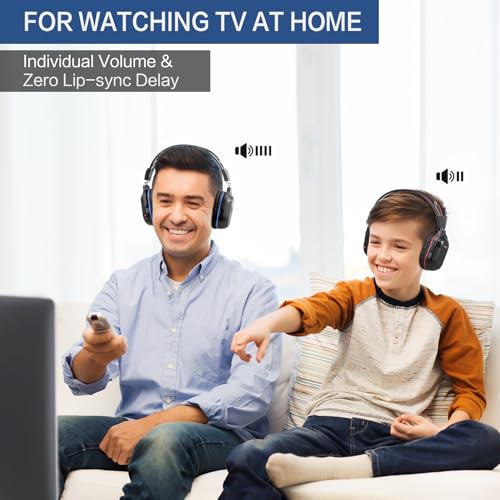 SIMOLIO Dual Wireless Headphones for TV with Transmitter, 2 Channel IR TV Headphones for Home Theater/Outdoor Movie/Car DVD, Tone Control & Optical/RCA/AUX Support, Plug N Play, No Audio Delay - style: 2 Pack