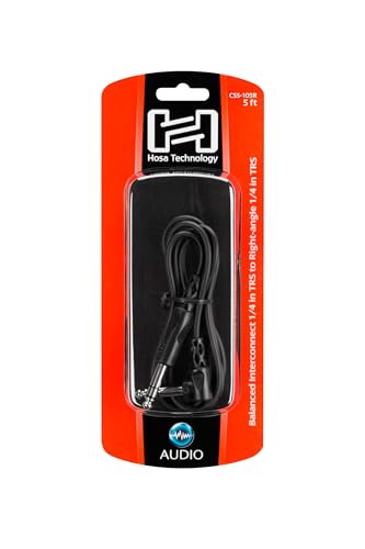 Hosa CSS-105R 1/4 Inch TRS to Right-angle 1/4 Inch TRS Balanced Interconnect Cable, 5 Feet