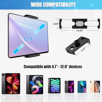 JCWINY Tablet Holder for Mic Stand, Adjustable iPad Mic Stand Mount, Tablet Holder with Clamp Mount for Pole Desk Kitchen Cabinet, Compatible with 4.7 to 12.9" iPad, iPhone, Android Smartphones - size: 11 Inch Arm