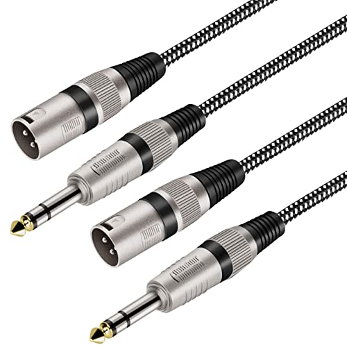 XLR Male to 1/4 Inch TRS Cables 10 FT/2Pack, Nylong Braided XLR 3 Pin Male to Quarter inch 6.35mm TRS Balanced Interconnect Wire Mic Cord (Pure Copper Conductors) - size: 10FT