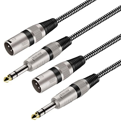 XLR Male to 1/4 Inch TRS Cables 6 FT/2Pack, Nylong Braided XLR 3 Pin Male to Quarter inch 6.35mm TRS Balanced Interconnect Wire Mic Cord (Pure Copper Conductors) - size: 6FT