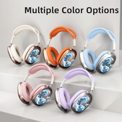 Blue Sea Waves Clear Case for Airpods Max Headphones Unique Ocean Print Soft TPU Ear Cups Cover Anti-Scratch Silicone Ear Pad Protective Case 53 Headband Cover for Apple Airpods Max - color: Blue waves 01