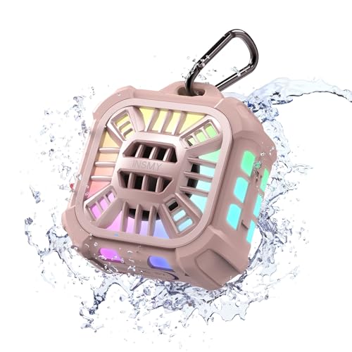INSMY Shower Speaker IP67 Waterproof Bluetooth Speaker, Portable Small | Multi Sync 100+ Speakers, Big Volume Booming Bass, 24H Playtime,Floatable,RGB Lights for Outdoor Kayak Beach (Pink) - color: Pink