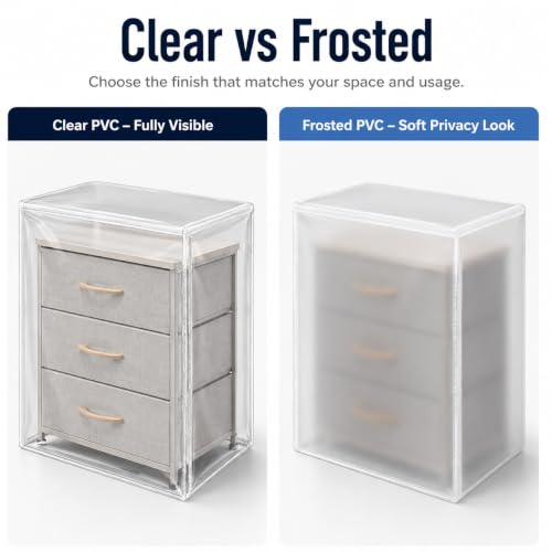 Custom Frosted PVC Dust Cover, Made to Size, Zipper Drawstring - color: Frosted Pvc