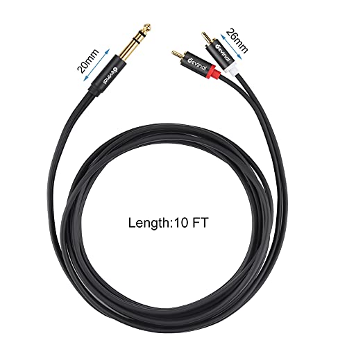 1/4" inch TRS to RCA Y Splitter Cable, 6.35mm Quarter inch Stereo to 2 RCA Phono Insert Audio Breakout Cable, Cord 10 FT/ 3 Meters - size: 10 FT