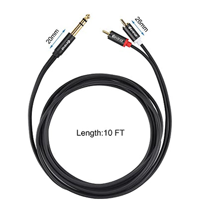 1/4" inch TRS to RCA Y Splitter Cable, 6.35mm Quarter inch Stereo to 2 RCA Phono Insert Audio Breakout Cable, Cord 10 FT/ 3 Meters - size: 10 FT