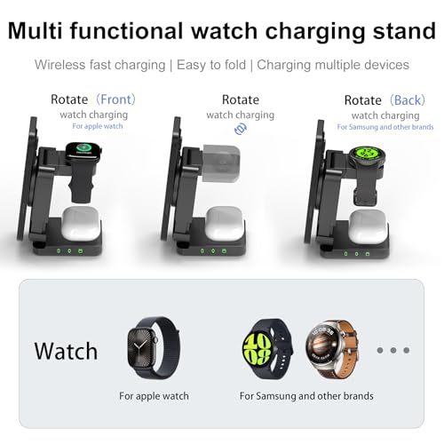 Foldable Wireless Charging Station, White, with 30W Adapter | Portable Magnetic Travel Charging Stand for iPhone & Samsung, Apple Watch & Galaxy Watch, AirPods & Galaxy Buds