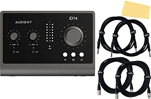 Audient iD14 MkII 10-In 6-Out Audio Interface Bundle with 2 Instrument Cables, 2 XLR Cables, and Austin Bazaar Polishing Cloth