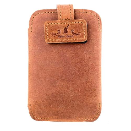 Euphonium Wireless Microphone Clip-On Pouch. Genuine Leather Bodypack Holder w. Secure hook & loop Straps - color: Cognac, size: Euphonium