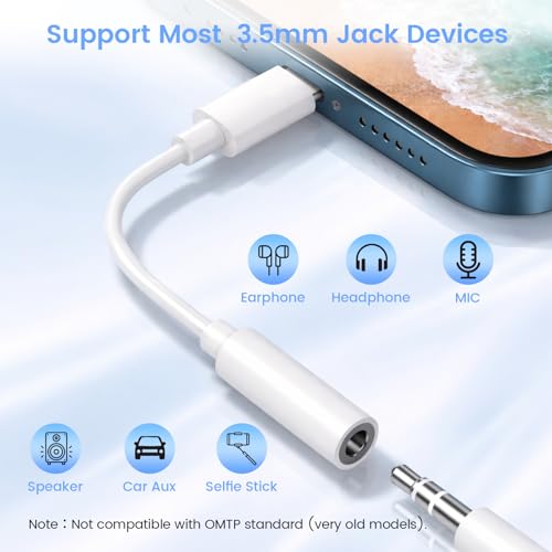 Apple MFi Certified Lightning to 3.5mm Headphone Jack Adapter 2 Pack with Microphone – Hi-Fi Audio Dongle Aux Converter Cable with DAC Chip Earphones Adapter Compatible with iPhone 14/13/12/11/XR/8/7