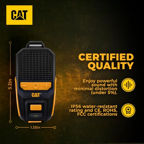 CAT Wearable Bluetooth Speaker | Clip-On Speaker with Built-in Mic for Jobsite, Construction, Outdoor | Water-Resistant | Hands-Free Calls & Music